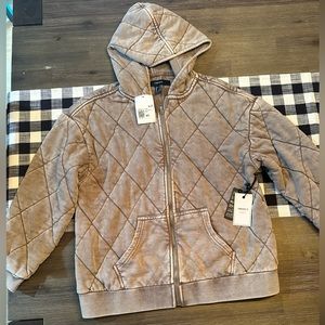 Forever 21 Quilted Zip-Up Hooded Jacket Khaki